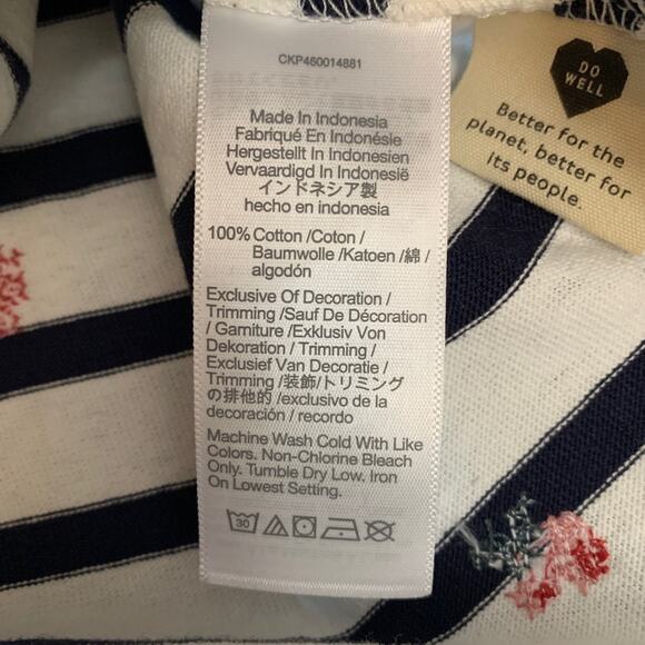 Madewell Crop Top Blouse Women XS Striped White Black Embroidered Boat Neck - Picture 6 of 9